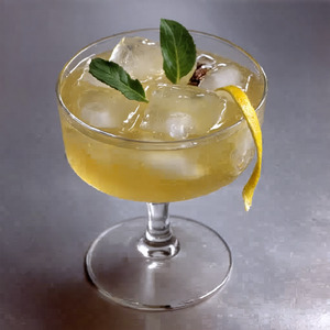 An image of the Island Old Fashioned cocktail submitted by Toby that contains Gold Rum, Falernum, Sugar Cane Syrup, Angostura Bitters and Lemon