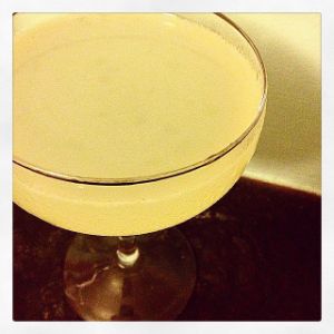 An image of the Algernon's Afterparty cocktail submitted by n0tquitethere that contains London Dry Gin, St Germain, Curaçao Triple Sec, Absinthe, Grapefruit, Lemon and Orange Flower Water