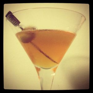 An image of the Blarney Stone cocktail submitted by n0tquitethere that contains Irish Whiskey, Absinthe, Curaçao Triple Sec, Maraschino Liqueur, Angostura Bitters, Orange and Olive