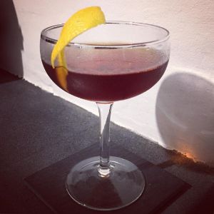 An image of the Blue Collar Cktl cocktail submitted by n0tquitethere that contains Rye Whiskey, Sweet Vermouth, Amaro Ciociaro Liqueur, Maraschino Liqueur, Orange Bitters, Angostura Bitters and Lemon