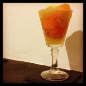 An image of the Brandy Crusta cocktail submitted by n0tquitethere that contains Cognac, Lemon, Maraschino Liqueur, Curaçao Triple Sec, Caster Sugar, Lemon, Orange and Lemon