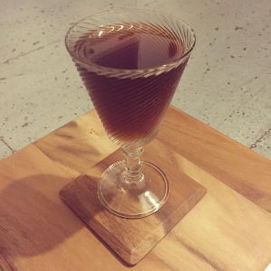 An image of the Broken Oath cocktail submitted by n0tquitethere that contains Mezcal, Amontillado Sherry, Sweet Vermouth, Coffee Liqueur and Xocolatl Mole Bitters
