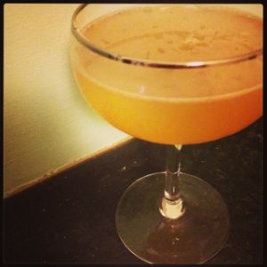 An image of the Brown Derby cocktail submitted by n0tquitethere that contains Bourbon, Grapefruit, Honey Syrup and Test064 Whiskey