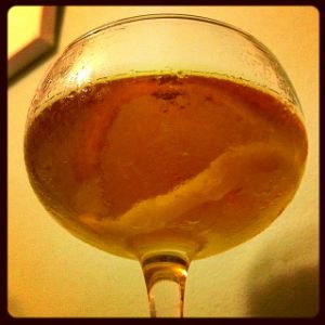 An image of the Butchertown cocktail submitted by n0tquitethere that contains Rye Whiskey, Amontillado Sherry, Curaçao Triple Sec, Orange Bitters and Lemon