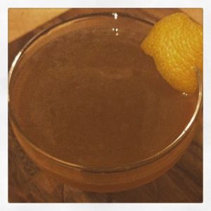 An image of the Camellia cocktail submitted by n0tquitethere that contains Amontillado Sherry, Benedictine DOM, Lemon, Absinthe and Lemon