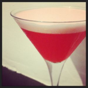 An image of the Clover Club cocktail submitted by n0tquitethere that contains Lemon, Grenadine, Egg and London Dry Gin