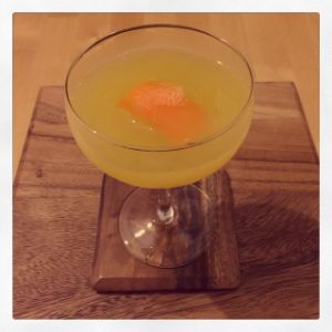 An image of the Coctel Algeria cocktail submitted by n0tquitethere that contains Pisco, Cointreau, Apricot Brandy, Orange and Orange