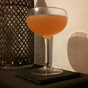 An image of the Davis Cocktail cocktail submitted by n0tquitethere that contains Gold Rum, Dry Vermouth, Raspberry Syrup and Lime