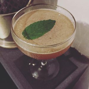 An image of the Double Fill-Up cocktail submitted by n0tquitethere that contains Rye Whiskey, Lemon, Simple Syrup, Pomegranate Molasses and Mint