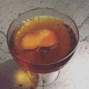 An image of the Duke's Son cocktail submitted by n0tquitethere that contains Amontillado Sherry, Sweet Vermouth, Orange Bitters and Orange