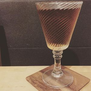 An image of the European Union cocktail submitted by n0tquitethere that contains Old Tom Gin, Sweet Vermouth, Apple Brandy, Strega and The Bitter Truth Jerry Thomas' Own Decanter Bitter