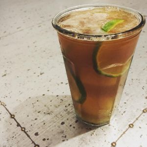 An image of the Eye of the Storm cocktail submitted by n0tquitethere that contains Smith & Cross, Agricole Rhum, Lime, Coffee Liqueur, Vanilla Syrup, Angostura Bitters, Ginger Ale and Lime