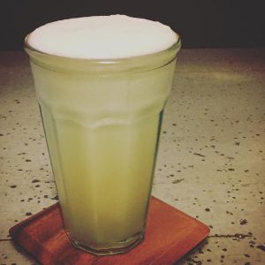 An image of the Fantastic Fizz cocktail submitted by n0tquitethere that contains Apple Brandy, Cachaça, St Germain, Lemon, Egg, Soda Water and Lemon