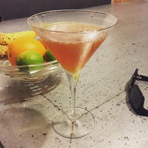 An image of the Flor de Jerez cocktail submitted by n0tquitethere that contains Amontillado Sherry, Lemon, Gold Rum, Sugar Cane Syrup, Apricot Brandy and Angostura Bitters