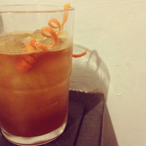 An image of the Fratelli Sling cocktail submitted by n0tquitethere that contains Rye Whiskey, Fernet Branca, Honey Syrup, Lemon, Soda Water and Orange