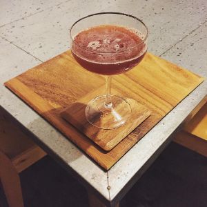 An image of the Gilroy Cocktail cocktail submitted by n0tquitethere that contains Cherry Brandy, London Dry Gin, Dry Vermouth, Lemon and Orange Bitters