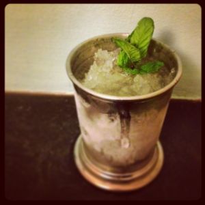 An image of the Gin on Gin Julep cocktail submitted by n0tquitethere that contains Mint, Mint Syrup, Genever, London Dry Gin, Soda Water and Mint