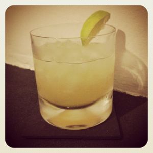 An image of the Golden Monarch cocktail submitted by n0tquitethere that contains Reposado Tequila, Ginger Liqueur, Passion Fruit Syrup, Lime, Allspice Dram and Lime