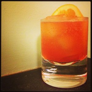 An image of the Il Sorpasso cocktail submitted by n0tquitethere that contains Aperol, Bourbon, Honey, Lemon, Caster Sugar, Soda Water and Orange