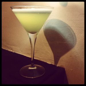 An image of the Judgement Day cocktail submitted by n0tquitethere that contains Pisco, St Germain, Lime, Lemon, Simple Syrup, Egg, Absinthe and Allspice Dram