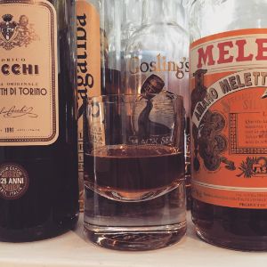 An image of the Maurizo cocktail submitted by n0tquitethere that contains Sweet Vermouth, Dark Rum, Amaro Meletti, Salt and Orange
