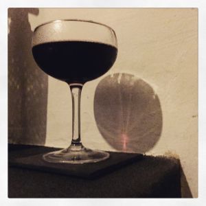 An image of the Nerastro cocktail submitted by n0tquitethere that contains Grappa e Mirtilli, Turin Bitters and Sweet Vermouth