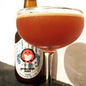 An image of the Newfangled cocktail submitted by n0tquitethere that contains Bourbon, Simple Syrup, Angostura Bitters, Orange, Cocktail Cherry and Belgian White / Witbier