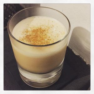 An image of the #osmc cocktail submitted by n0tquitethere that contains Mezcal, Cherry Brandy, Crème de Cacao Blanc, Xocolatl Mole Bitters, Egg and Nutmeg