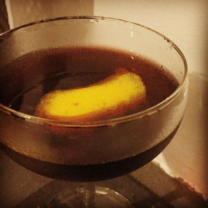 An image of the Paris cocktail submitted by n0tquitethere that contains London Dry Gin, Dry Vermouth, Crème de Cassis and Lemon