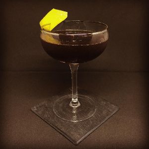 An image of the Ping-Pong Cocktail cocktail submitted by n0tquitethere that contains Sloe Gin, Dry Vermouth, Punt e Mes, Orange Bitters and Lemon