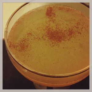 An image of the Plainfield Swing cocktail submitted by n0tquitethere that contains Apple Brandy, Benedictine DOM, Curaçao Triple Sec, Lemon, Allspice Dram and Cinnamon