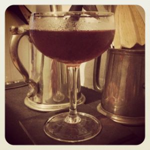 An image of the Smuggler cocktail submitted by n0tquitethere that contains Gold Rum, Amontillado Sherry, Cognac and Angostura Bitters