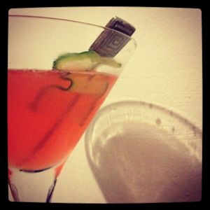 An image of the Swollen Gland cocktail submitted by n0tquitethere that contains London Dry Gin, Orange, Yellow Chartreuse, Peychauds Bitters, Cucumber and Absinthe