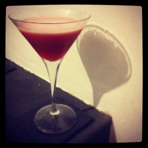 An image of the The Lady V cocktail submitted by n0tquitethere that contains Lemon Vodka, Crème de Framboise, Pineapple Juice and Raspberries