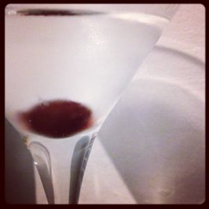 An image of the The Translucent Cocktail cocktail submitted by n0tquitethere that contains Genever, Crème de Cacao Blanc, Kirschwasser and Cocktail Cherry