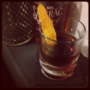 An image of the Triborough cocktail submitted by n0tquitethere that contains Rye Whiskey, Kirschwasser, Punt e Mes, Amaro Ciociaro Liqueur, Angostura Bitters and Orange
