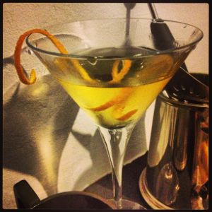 An image of the Twelve Miles Out cocktail submitted by n0tquitethere that contains White Rum, Swedish Flaggpunsch, Apple Brandy and Orange