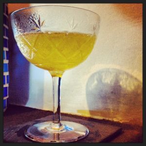 An image of the Van Dieman cocktail submitted by n0tquitethere that contains Bourbon, Rye Whiskey, Dry Vermouth, Swedish Flaggpunsch and Yellow Chartreuse