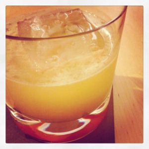 An image of the Wildest Redhead cocktail submitted by n0tquitethere that contains Blended Scotch, Lemon, Allspice Dram, Honey Syrup and Cherry Brandy